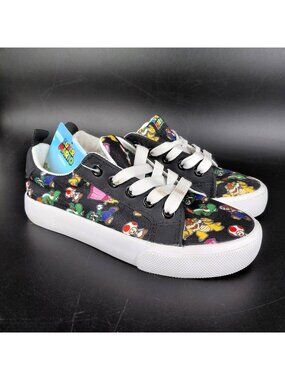 Ground Up Shoes Kids Size 1 Super Mario Sneaker Lace Up Black Multicolor Cartoon